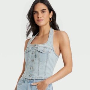 Universal Thread- NWT Denim Halter Vest Full Button Down Adjustable Straps- XS